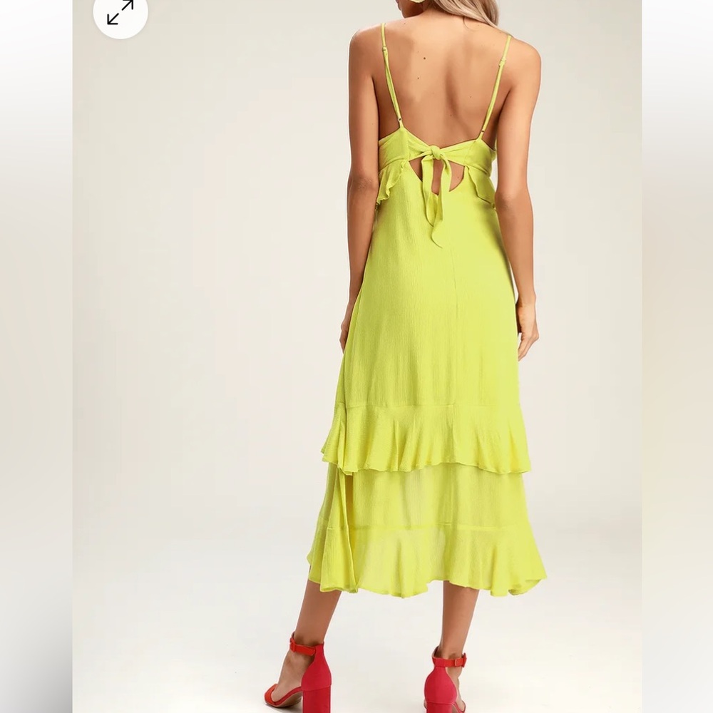 Lulus Island Time Lime Green‎ ruffled midi dress beach vacation spring summer - Picture 7 of 9